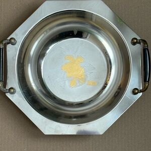 Alessi Silver Octagonal Salad bowl or small tray with Gold Floral Design Vintage